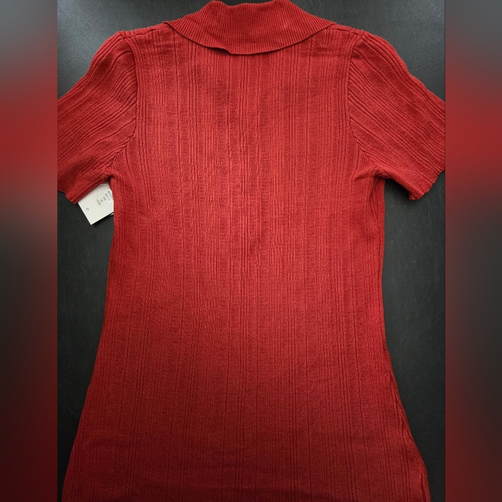 NWT - Julia Jordan Rust Ribbed Knit Collared Quarter Button Midi Dress - Size XL - Picture 8 of 9